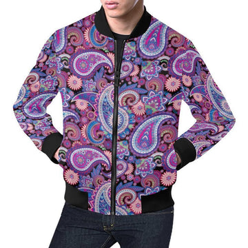 FUNSTUFFPRINT Purple Paisley Pattern Print Mens 3D Bomber Jacket
