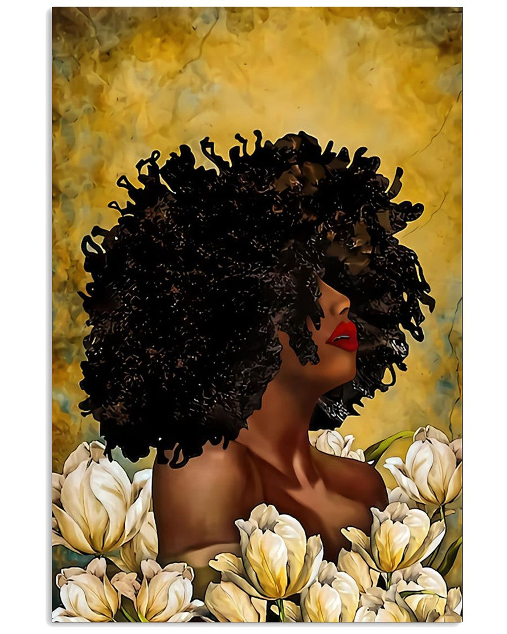 Black Girl With Curly Hair And White Flowers Feminism Black History Month Poster and Canvas