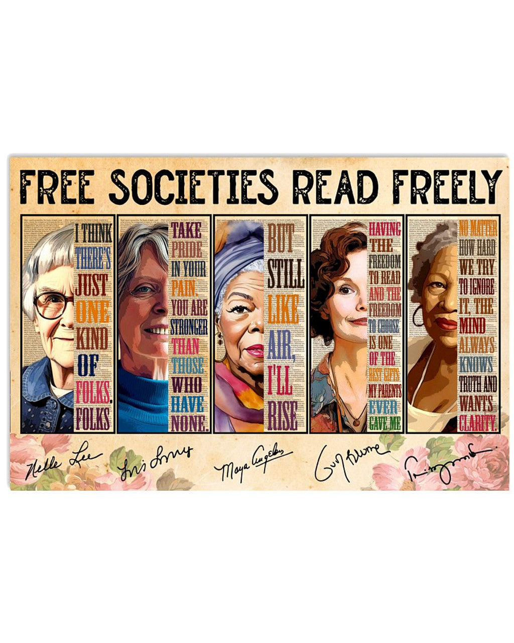 Free Societies Read Freely Female Authors Feminism Banned Book Week Poster and Canvas