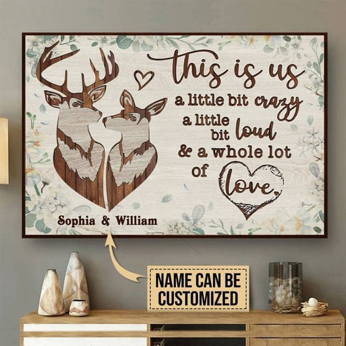 Custom This Is Us A Little Bit Crazy A Little Bit Loud And A Whole Lot Of Love Couple Deer Customized Personalized Name/Number Poster and Canvas