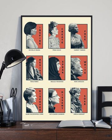 Inspire Create Free Resist Speak Write Discover Dissent Soar Feminists Poster and Canvas