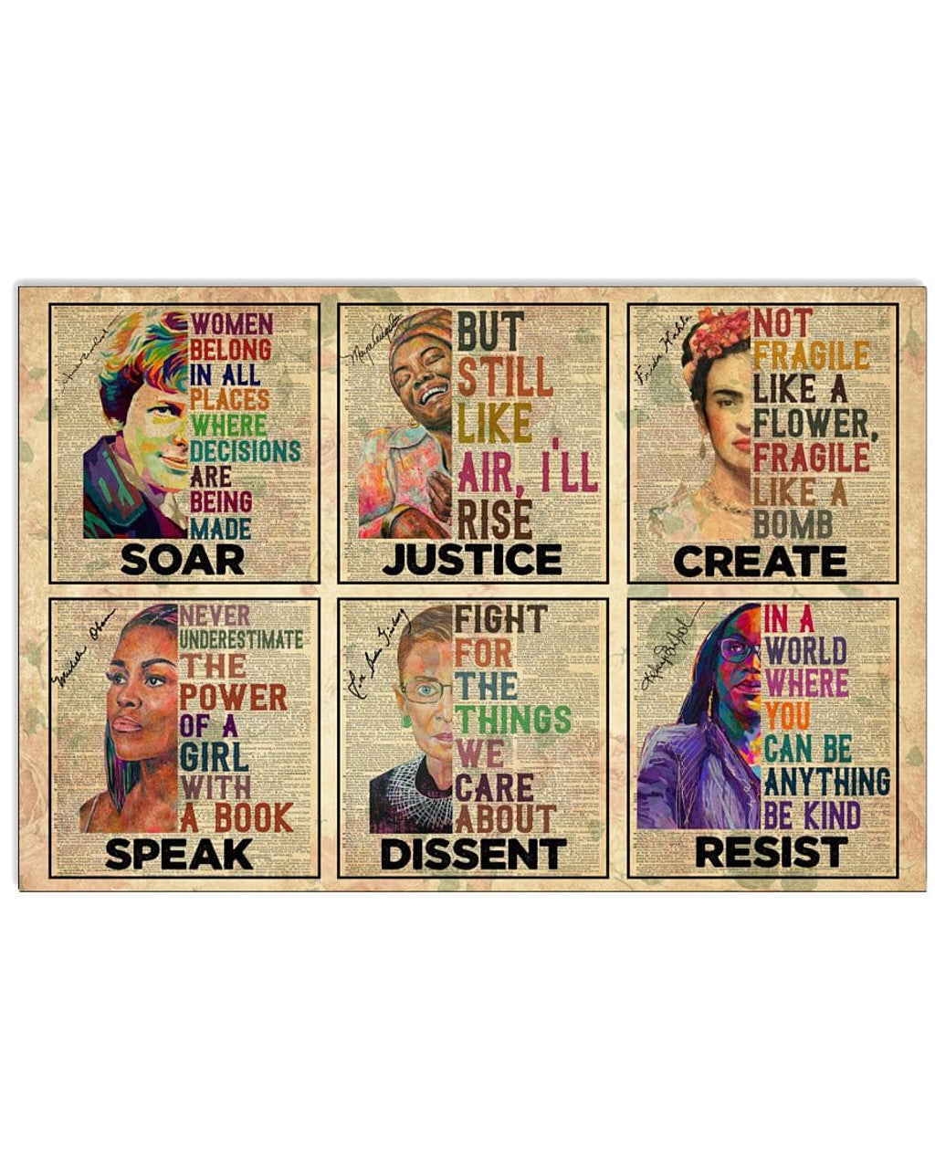 Soar Justice Create Speak Dissent Resist Feminists Vintage Poster and Canvas