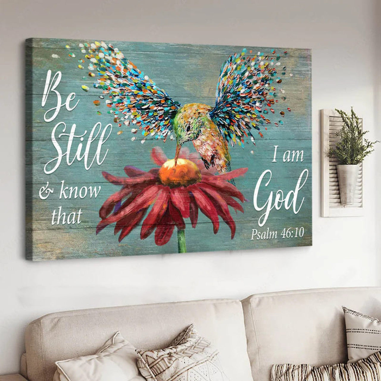 Be Still And Know That I Am God Psalm 46:10 Colorful Bird Flower Poster and Canvas