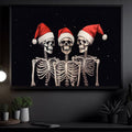 Skeletons With Christmas Hats Poster and Canvas