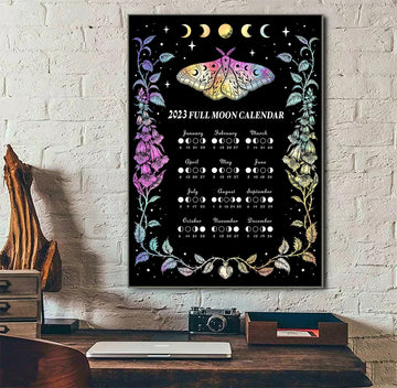 2023 Full Moon Calendar Colorful Butterfly Flowers Poster and Canvas