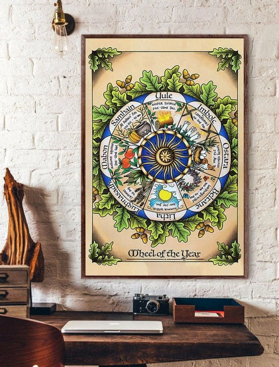 Wheel Of The Year Yule Imbolc Ostara Beltane Litha Lughnasadh Samhain Leaves Poster and Canvas