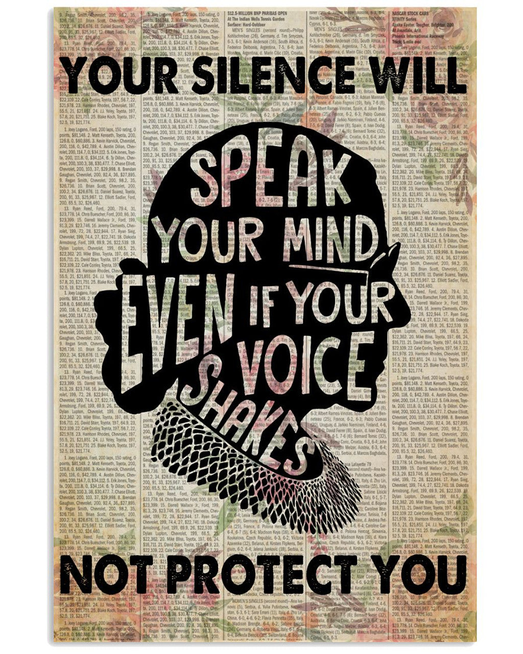 Your Silence Will Not Protect You Speak Your Mind Even If Your Voice Shakes Rbg Feminist Poster and Canvas