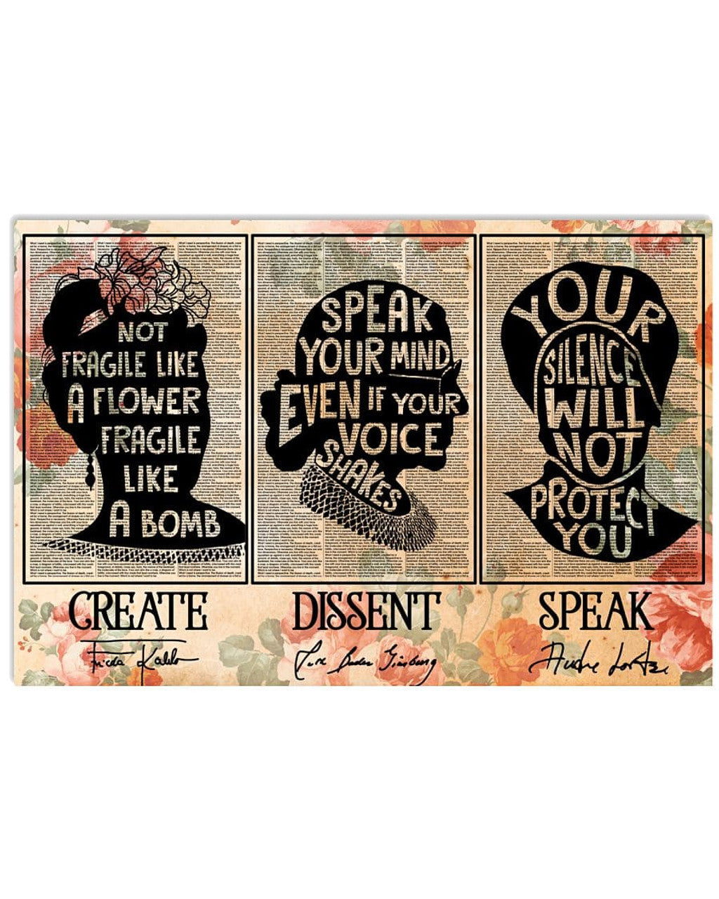 Create Frida Kahlo Dissent Ruth Bader Ginsburg Speak Michelle Obama Feminists Flowers Poster and Canvas