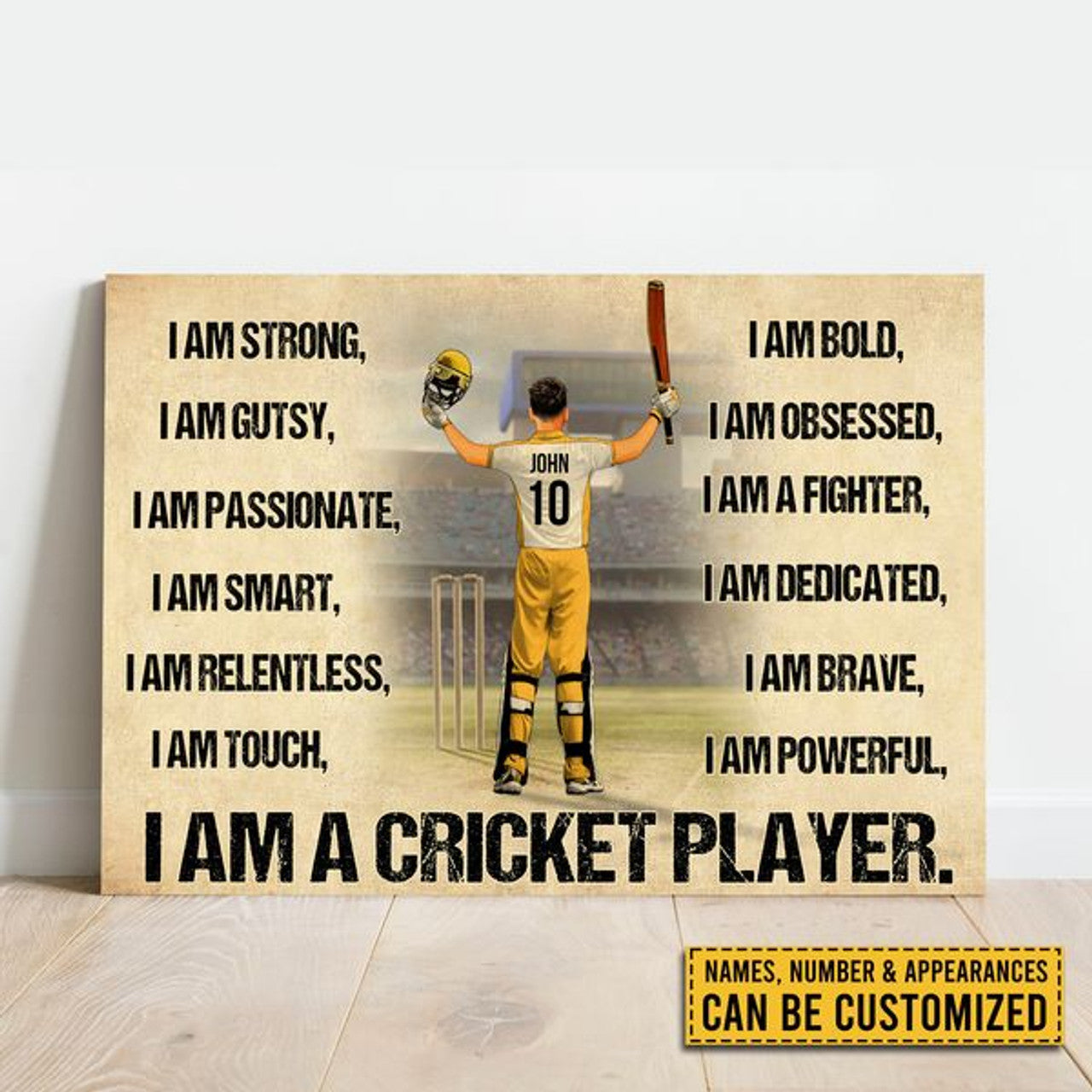 Custom I Am Strong Gutsy Passionate Smart I Am A Cricket Player Colorful Customized Personalized Name/Number Poster and Canvas