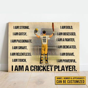 Custom I Am Strong Gutsy Passionate Smart I Am A Cricket Player Colorful Customized Personalized Name/Number Poster and Canvas