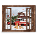 Custom Red Farm Truck Golden Dog Winter Season Window Customized Personalized Name/Number Poster and Canvas