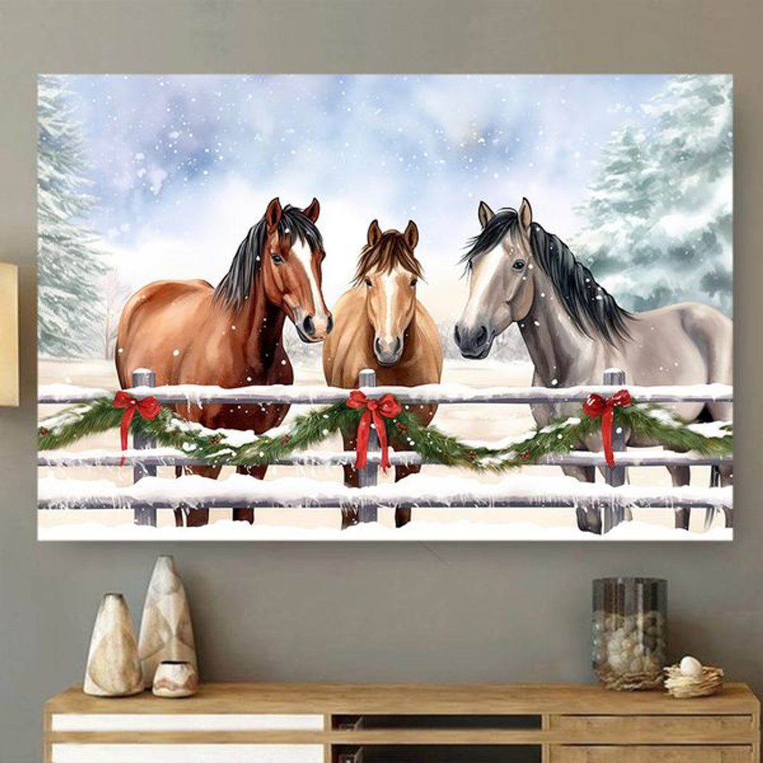 Farm Horses Christmas Poster and Canvas