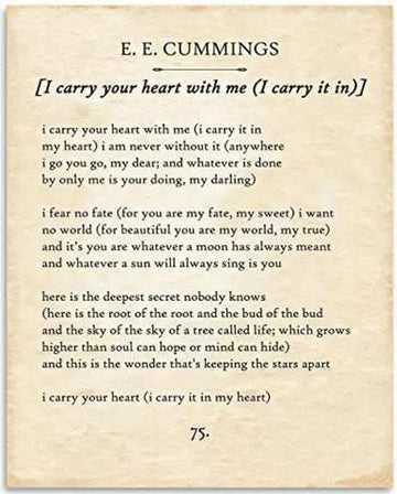 E E Cummings I Carry Your Heart With Me I Carry It In Poster and Canvas