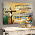 I Still Believe In Amazing Grace That There Is Power In The Blood Wooden Cross White Scarf Beach Fruits Sunset Poster and Canvas