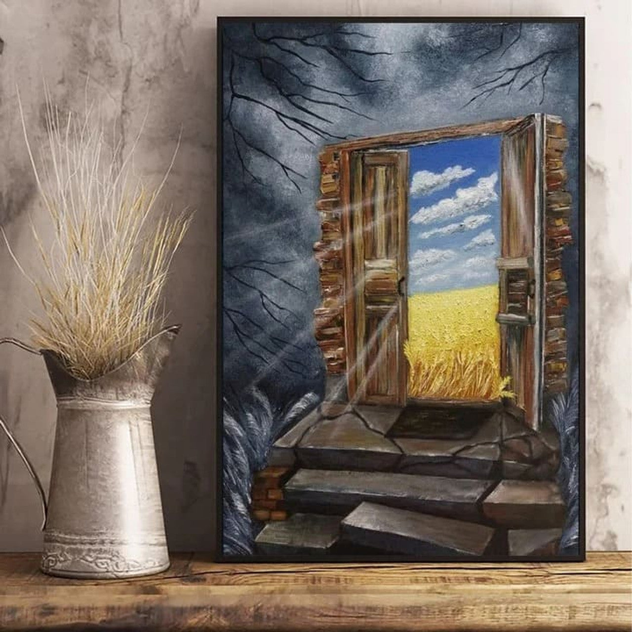 Paddy Field Blue Sky Window Poster and Canvas