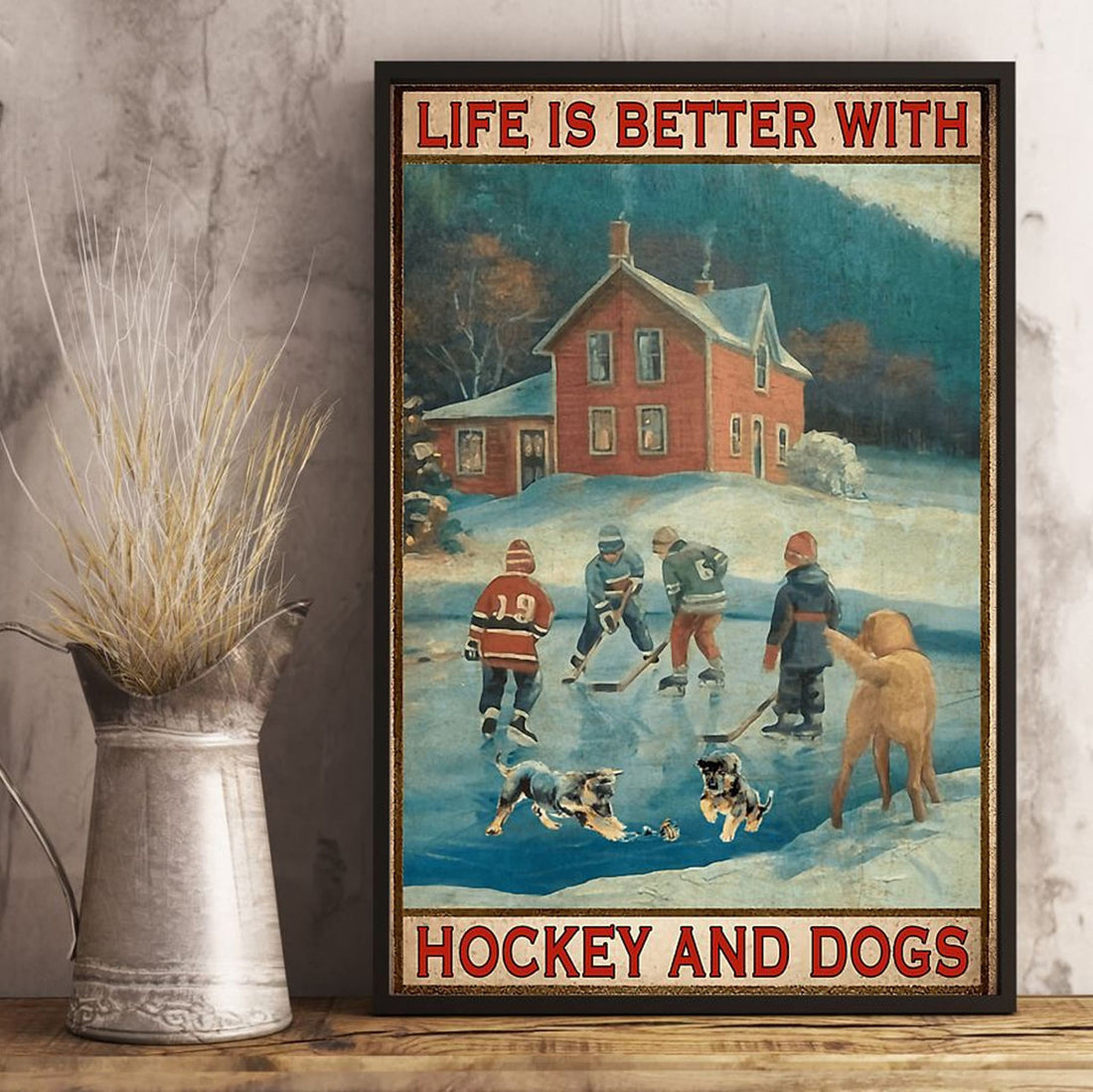 Life Is Better With Hockey And Dogs Children House Winter Season Customized Personalized Name/Number Poster and Canvas