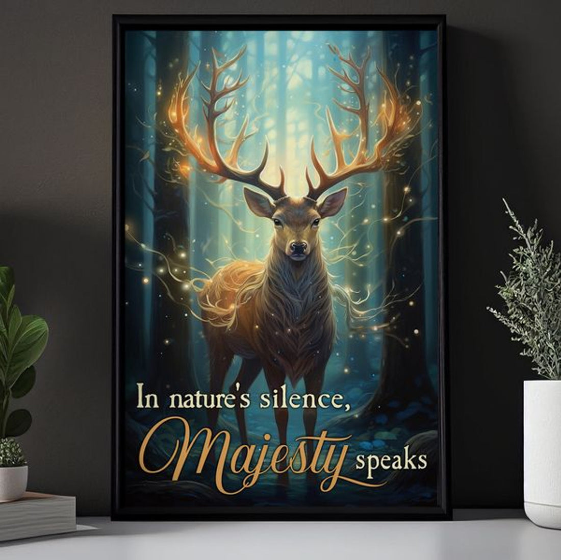 In Nature’s Silence Majesty Speaks Bright Deer Christmas Poster and Canvas