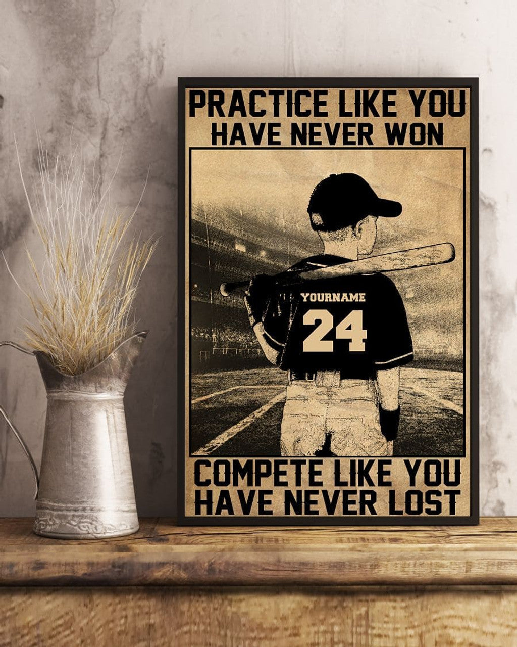 Practice Like You Have Never Won Compete Like You Have Never Lost Baseball Player Kid Vintage Customized Personalized Name/Number Poster and Canvas