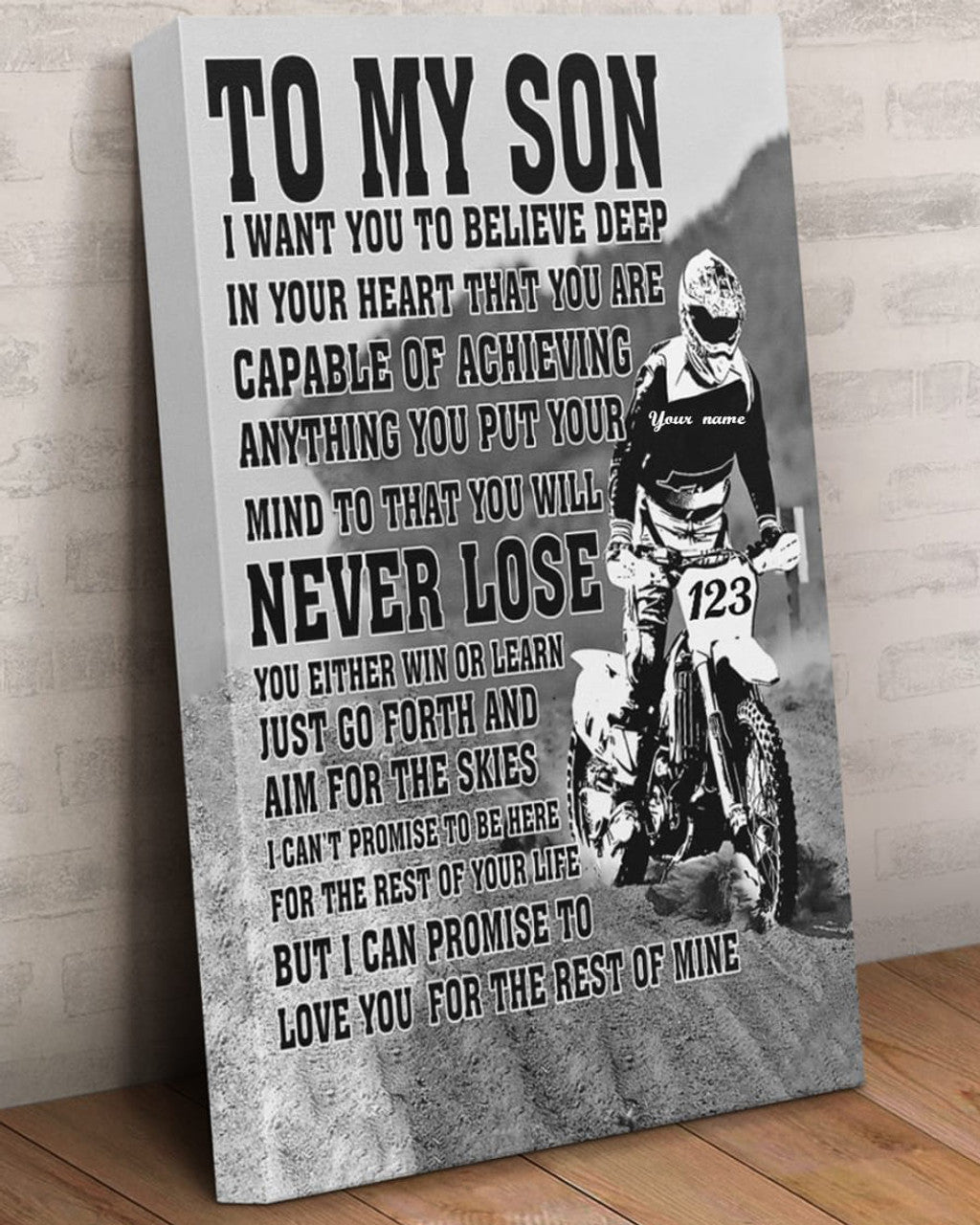 Custom To My Son Never Lose I Can Promise To Love You For The Rest Of Mine Biker Vintage Customized Personalized Name/Number Poster and Canvas