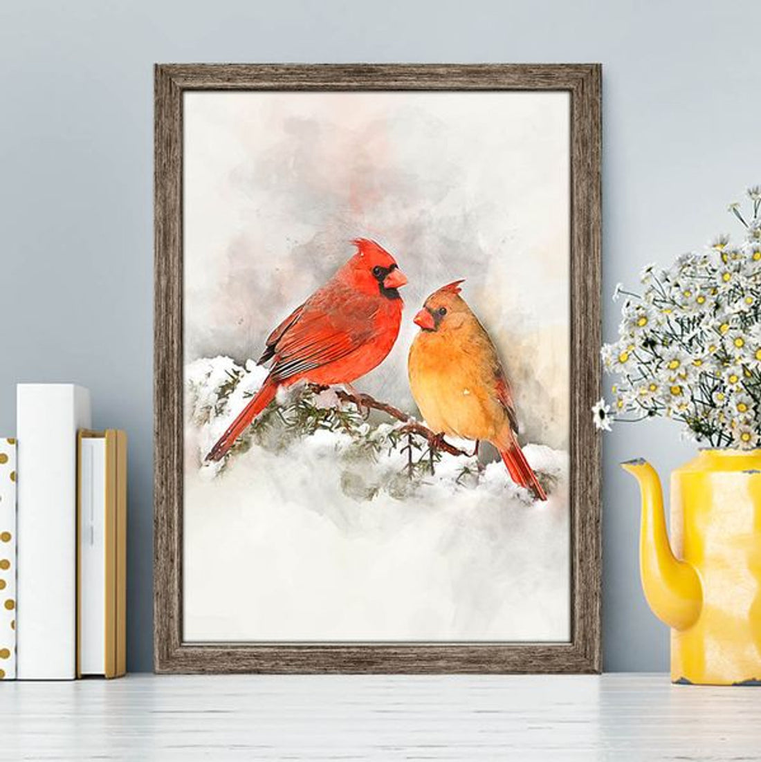 Couple Cardinal Birds Snowfall Poster and Canvas