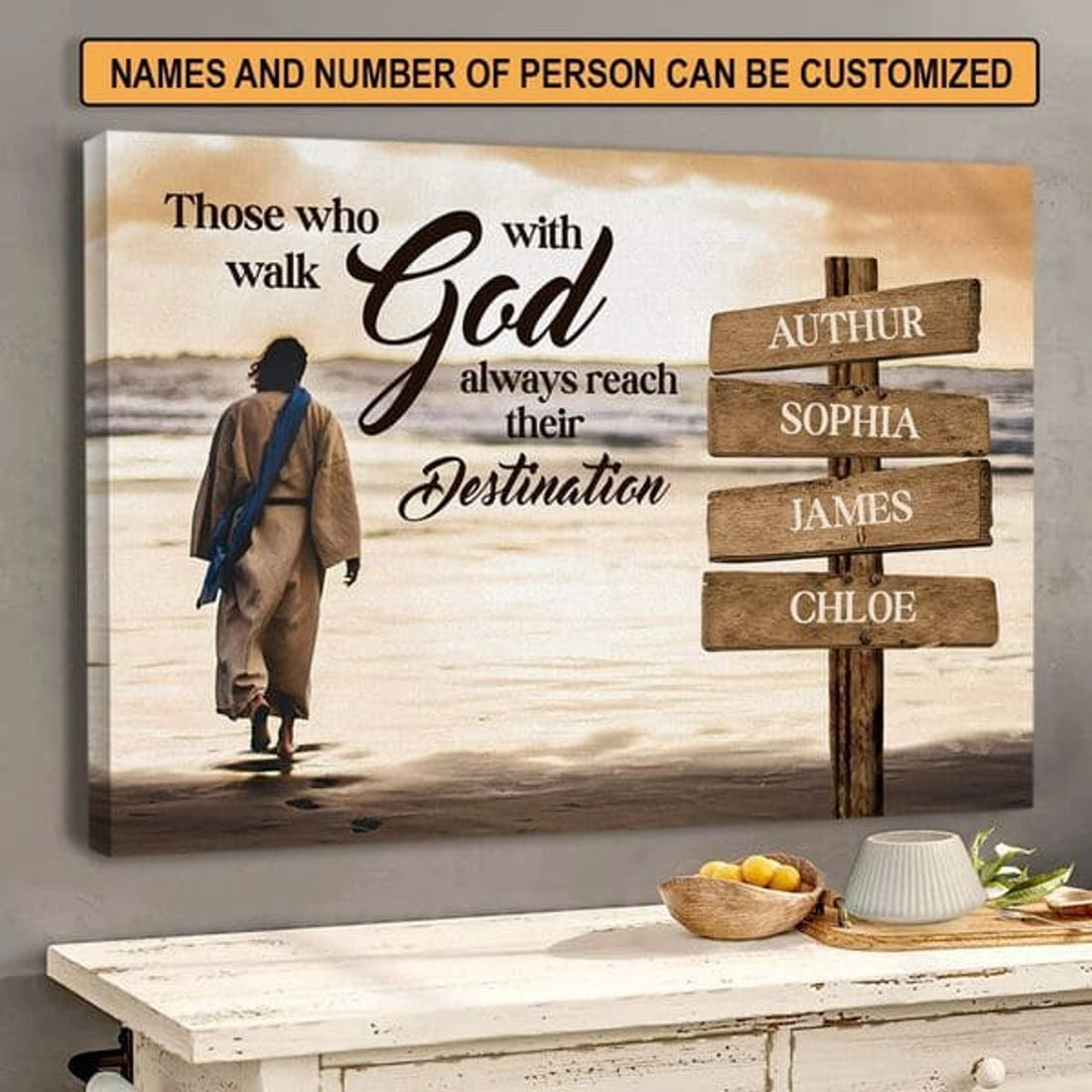 Custom Those Who Walk With God Always Reach Their Destination Customized Personalized Name/Number Jesus On The Beach Poster and Canvas