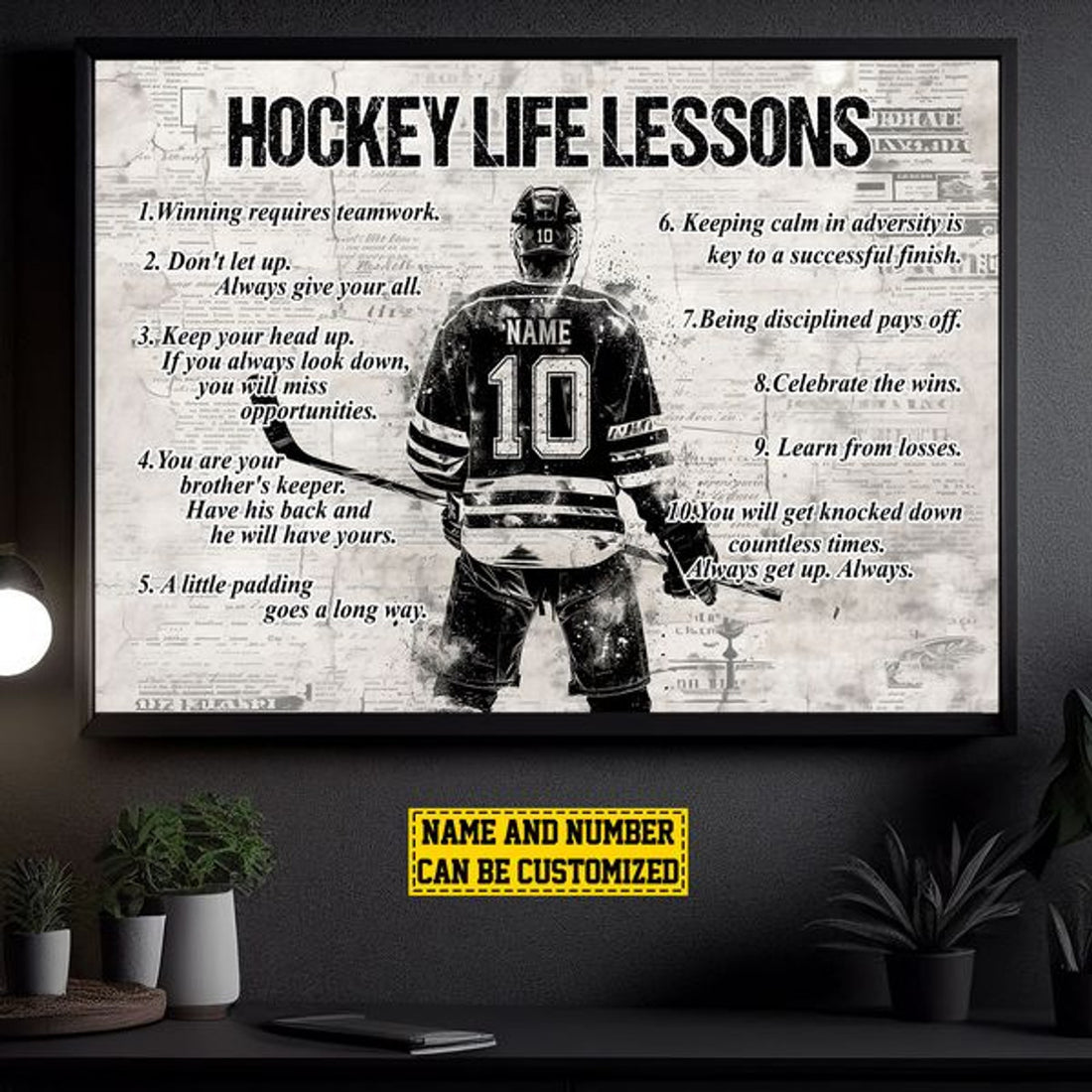 Custom Hockey Life Lessons Winning Requires Teamwork Customized Personalized Name/Number Poster and Canvas