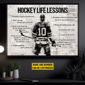 Custom Hockey Life Lessons Winning Requires Teamwork Customized Personalized Name/Number Poster and Canvas