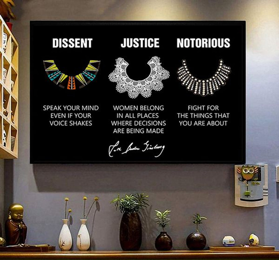 Dissent Justice Notorious Speak Your Mind Even If Your Voice Shakes Women Belong In All Places Where Decisions Are Being Made Fight For The Things That You Are About Necklaces Rbg Feminism Poster and Canvas