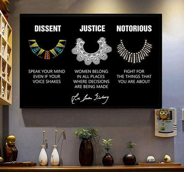 Dissent Justice Notorious Speak Your Mind Even If Your Voice Shakes Women Belong In All Places Where Decisions Are Being Made Fight For The Things That You Are About Necklaces Rbg Feminism Poster and Canvas