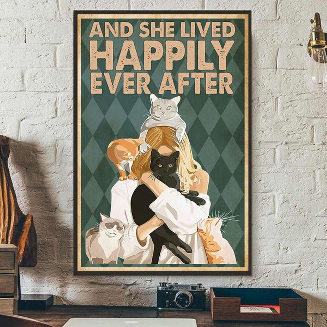 And She Lived Happily Ever After Girl With Cats Poster and Canvas
