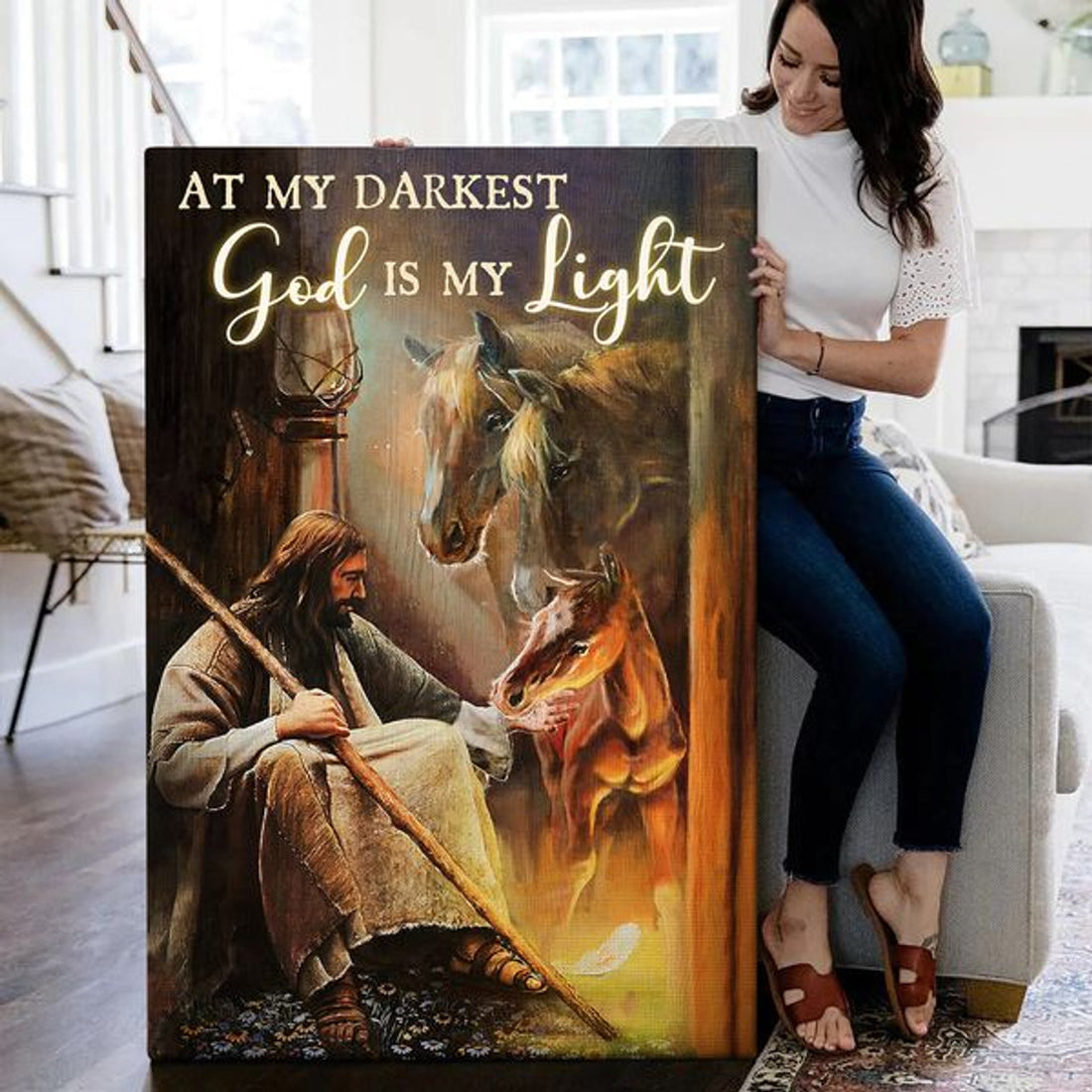 At My Darkest God Is My Light Jesus Farm Horses Poster and Canvas