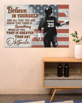 Believe In Yourself And All That You Are Know That There Is Something Inside Of You That Is Greater Than Any Obstacle American Flag Lacrosse Player Vintage Customized Personalized Name/Number Poster and Canvas