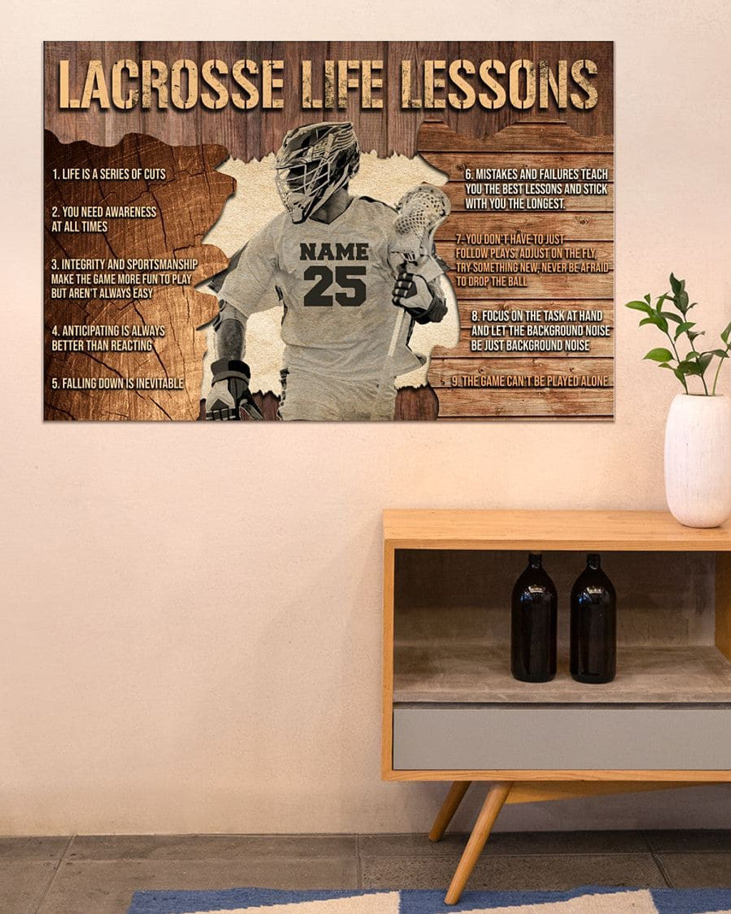 Custom Lacrosse Life Lessons Life Is A Series Of Cuts You Need Awareness At All Times Lacrosse Player Vintage Customized Personalized Name/Number Poster and Canvas