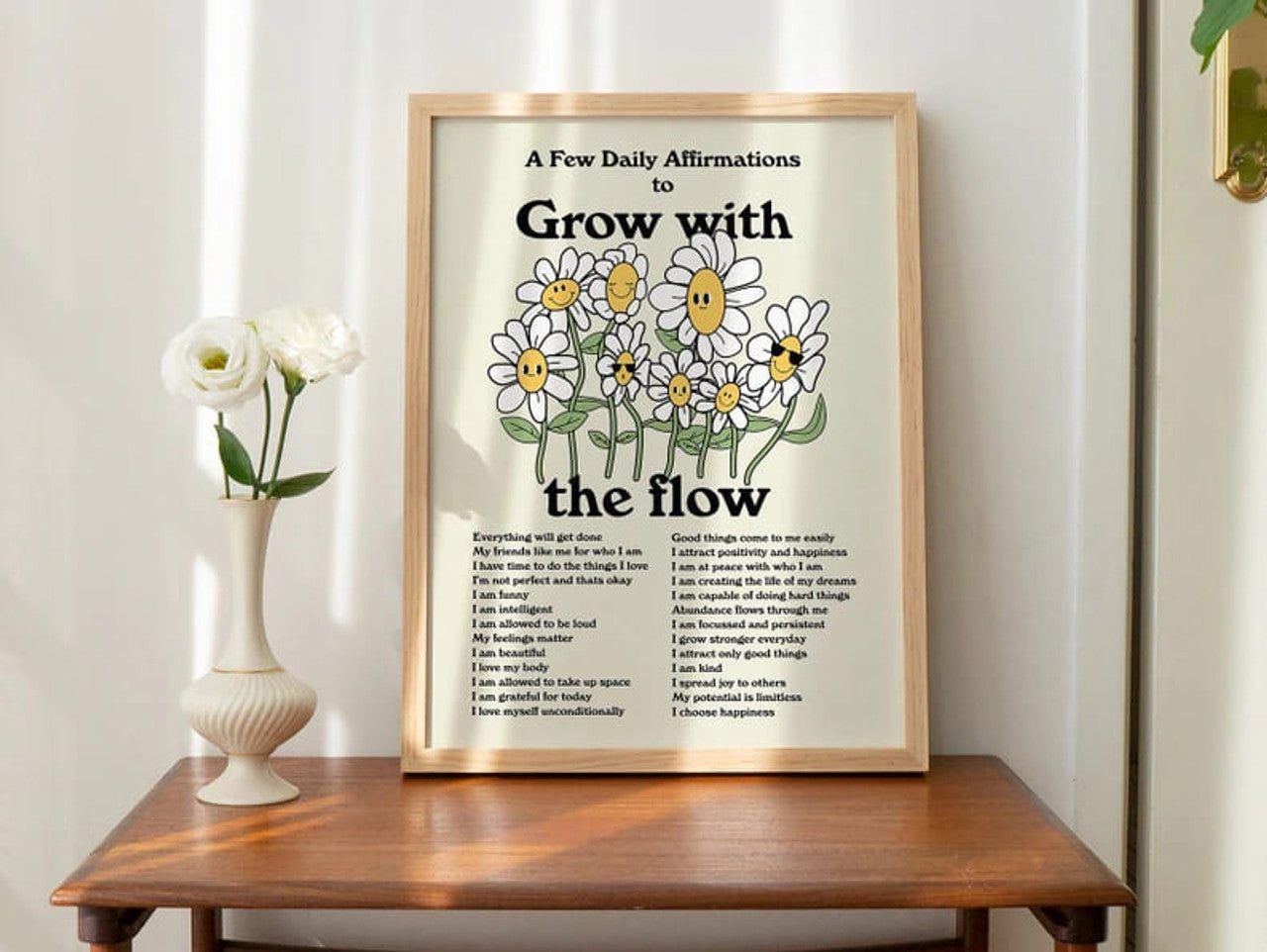 A Few Daily Affirmations To Grow With The Flow Daisy Flowers Poster and Canvas