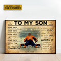 Custom To My Son Be Strong When You Are Weak Be Brave When You Are Scared Be Humble When You Are Victorious Be Badass Everyday Ice Hockey Player Father’s Day Customized Personalized Name/Number Poster and Canvas