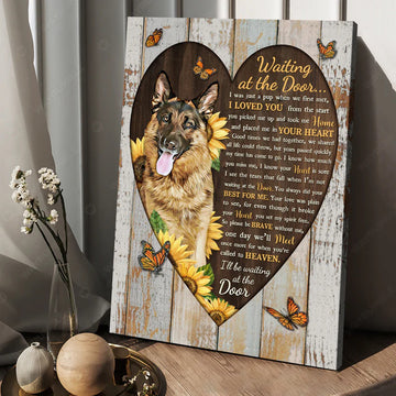 Waiting At The Door Dog Butterfly Sunflowers Poster and Canvas
