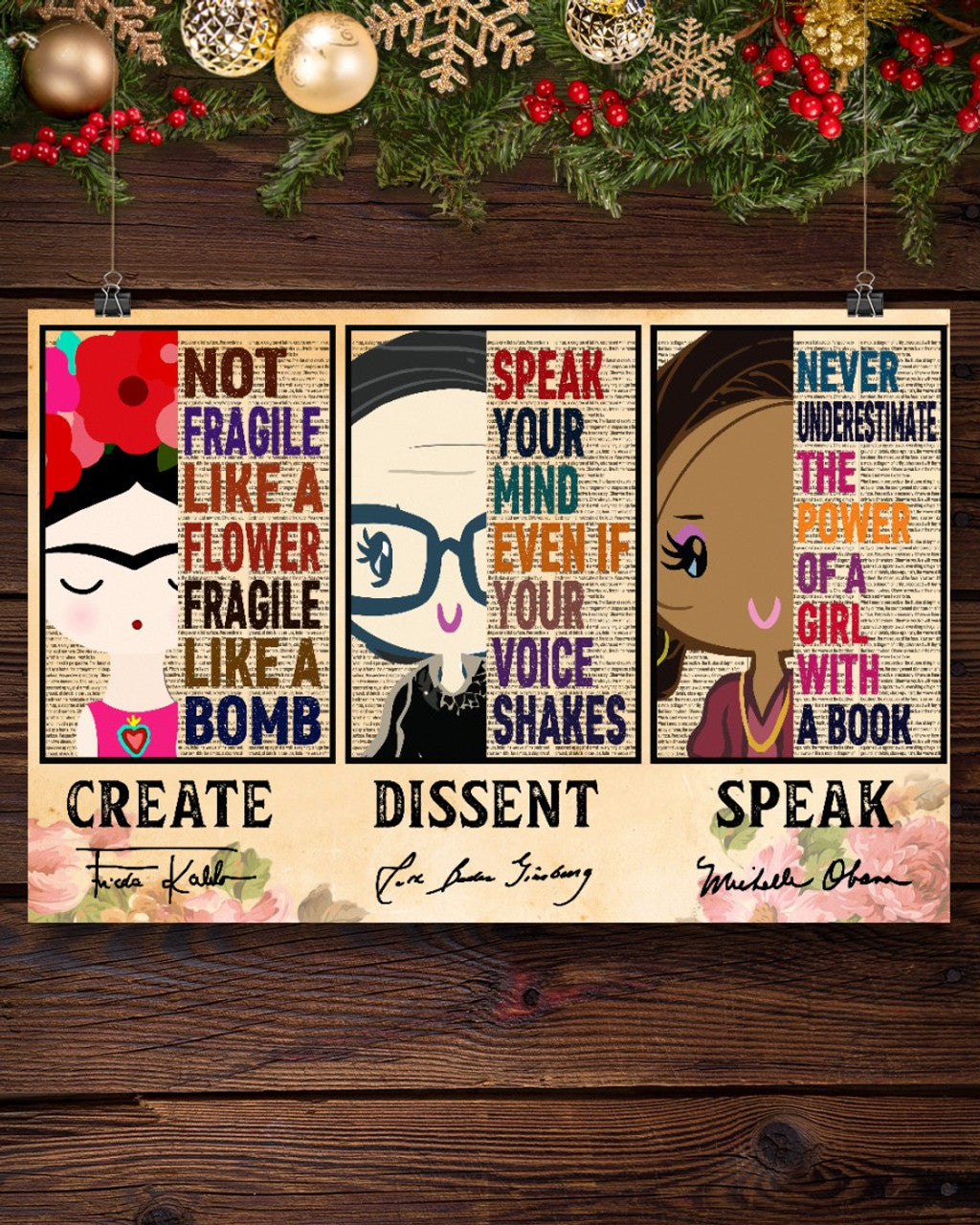 Create Dissent Speak Chibi Feminists Flowers Poster and Canvas