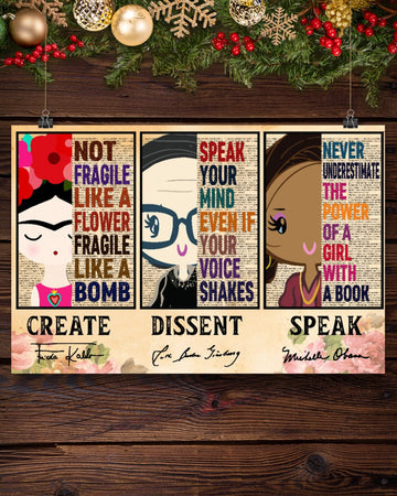 Create Dissent Speak Chibi Feminists Flowers Poster and Canvas