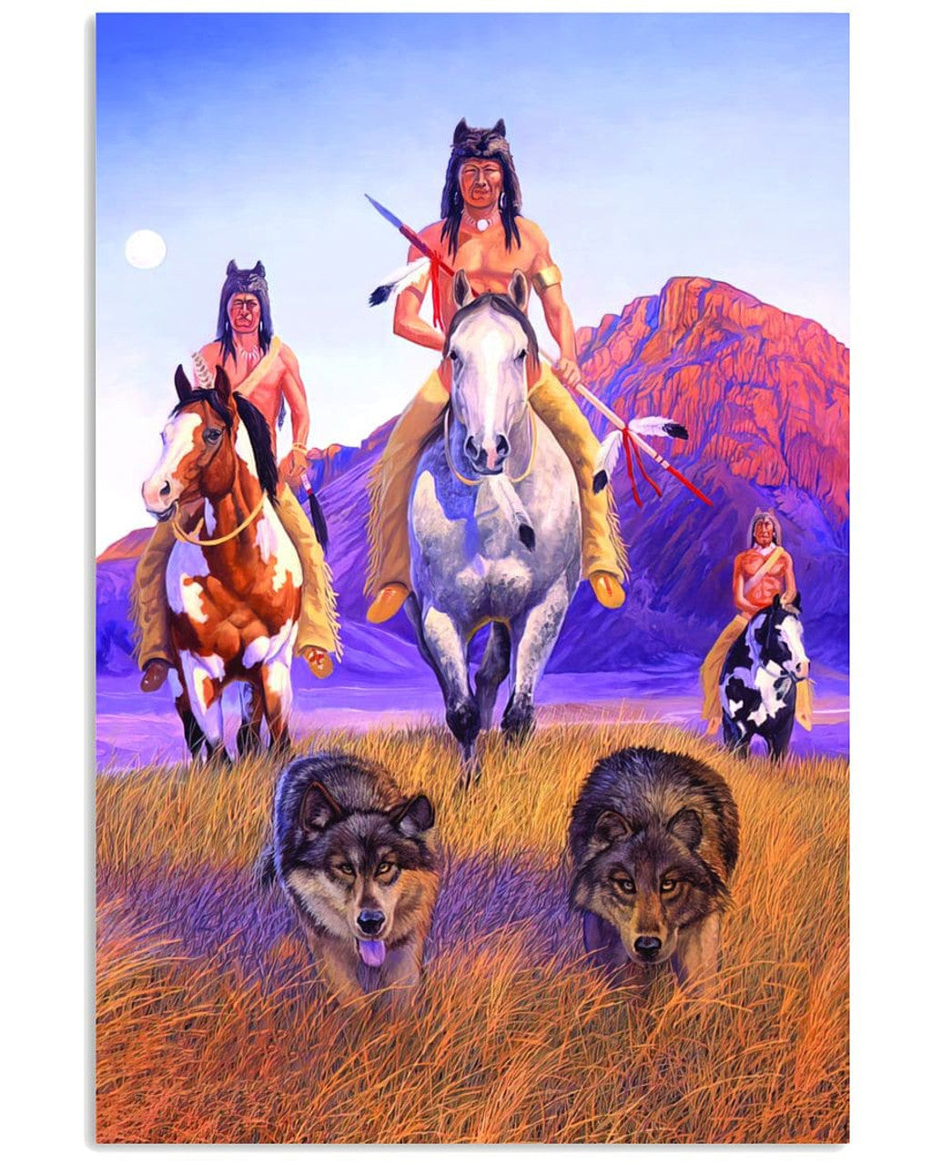 Native American Riding Horse Wolf Mountain Poster and Canvas