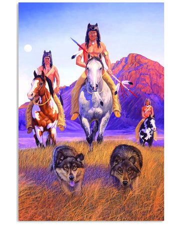 Native American Riding Horse Wolf Mountain Poster and Canvas