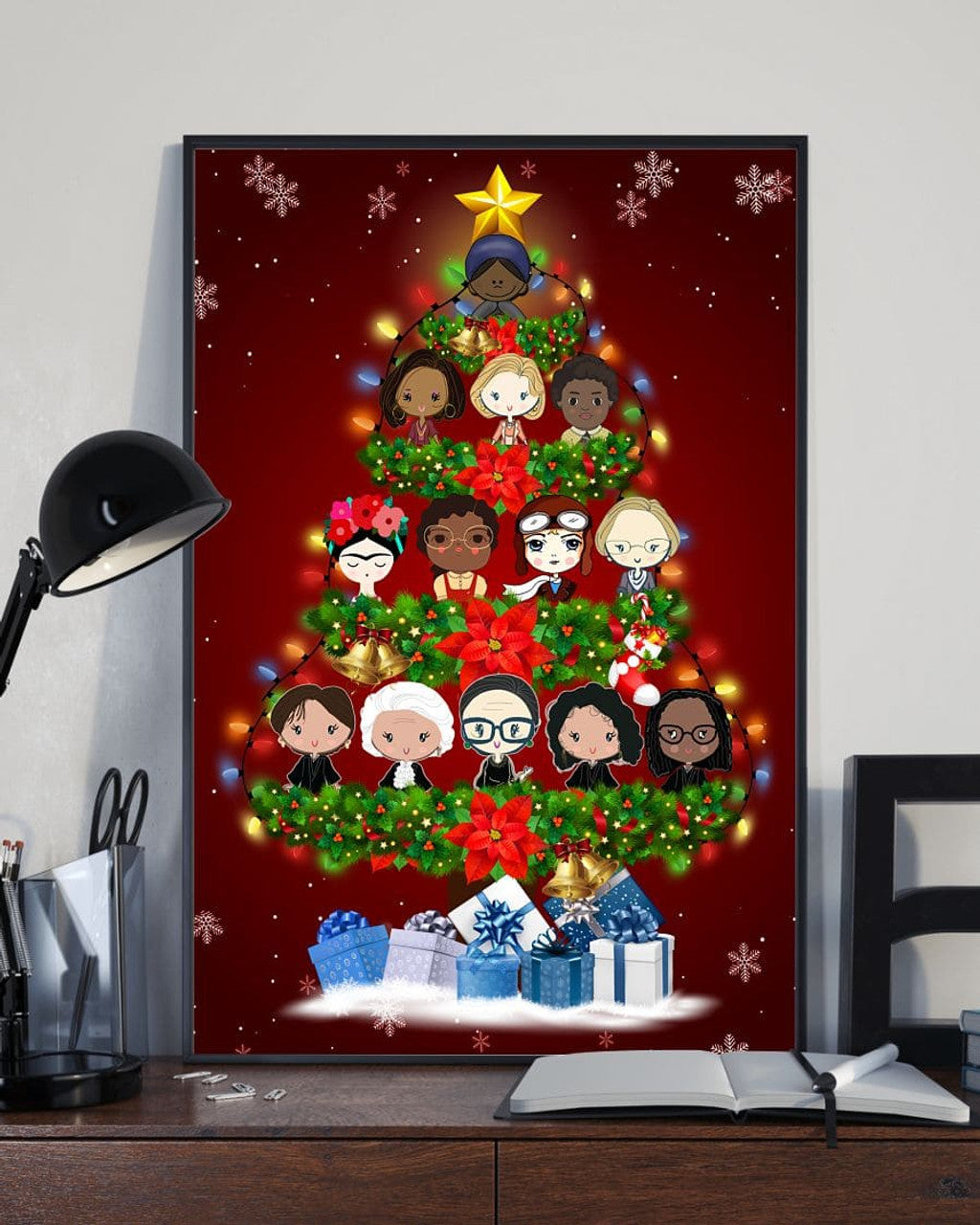 Christmas Tree Chibi Feminists Poster and Canvas
