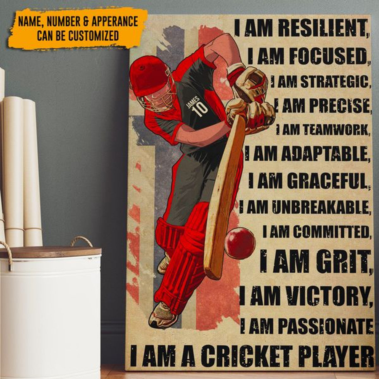 Custom I Am Resilient Focused Strategic Precise I Am A Cricket Player England Customized Personalized Name/Number Poster and Canvas