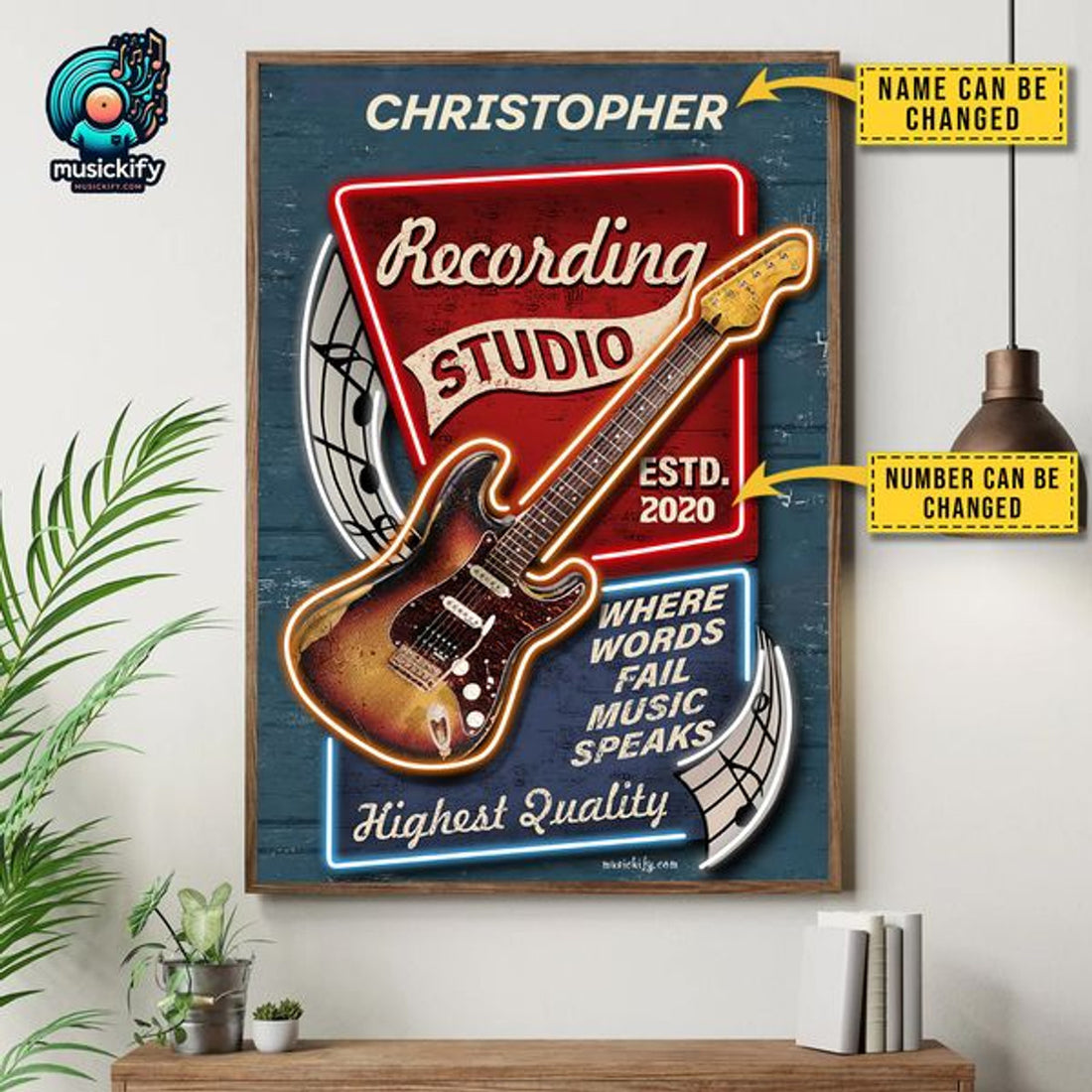 Custom Recording Studio Where Words Fail Music Speaks Highest Quality Guitar Poster and Canvas