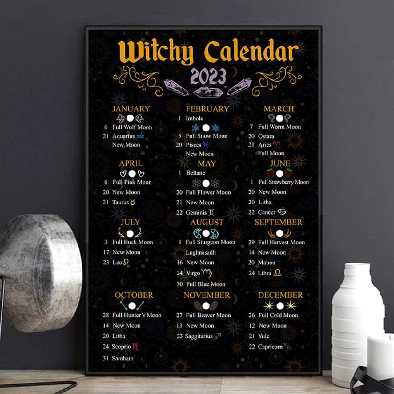 Witchy Calendar 2023 Poster and Canvas