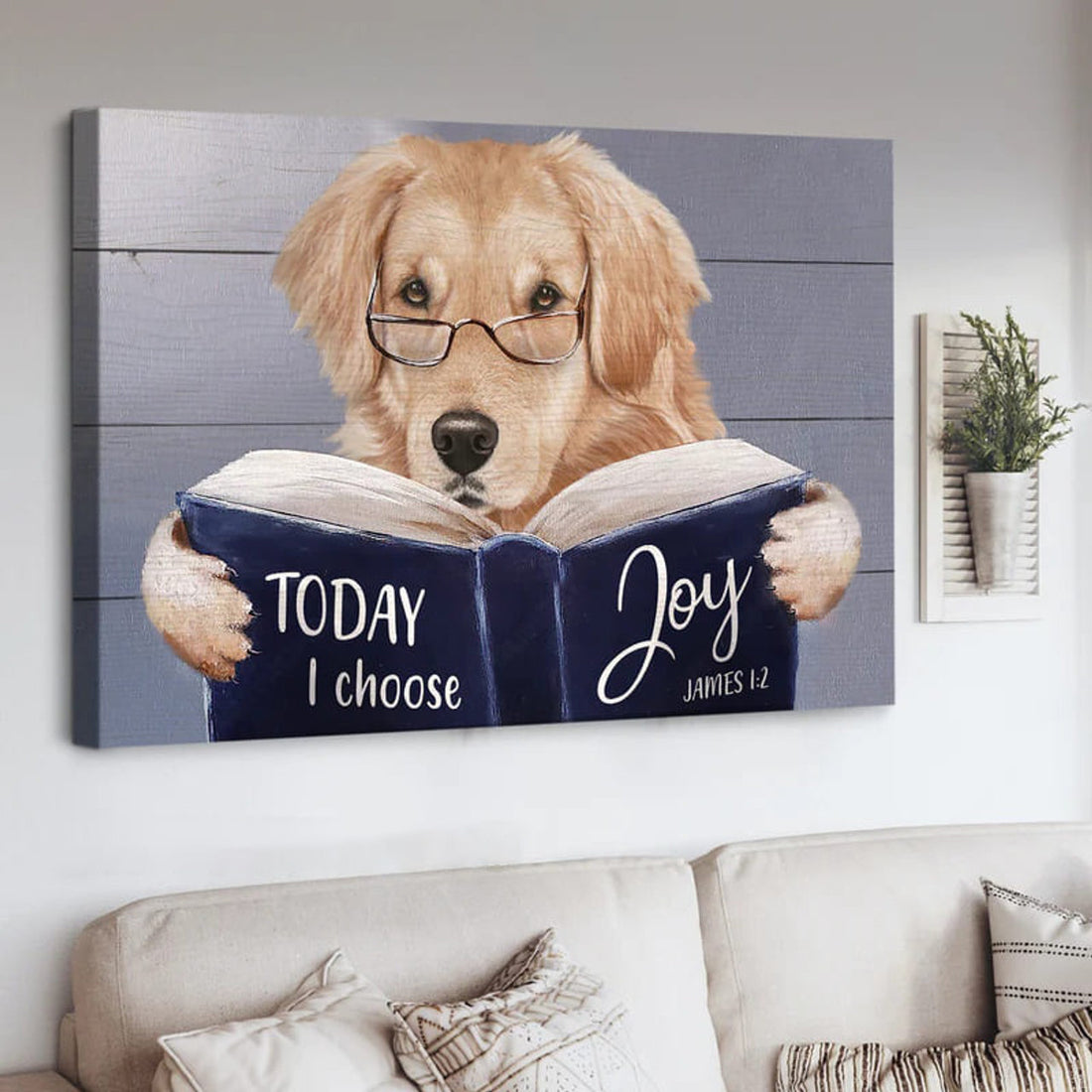 Today I Choose Joy James 1:2 Golden Dog Reading Book Poster and Canvas