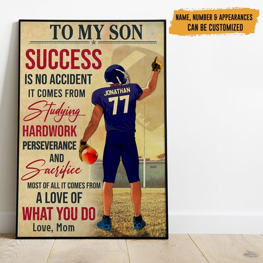 Custom To My Son Success Is No Accident It Comes From Studying Hard Work Perseverance And Sacrifice Mother’s Day Rugby Player Customized Personalized Name/Number Poster and Canvas