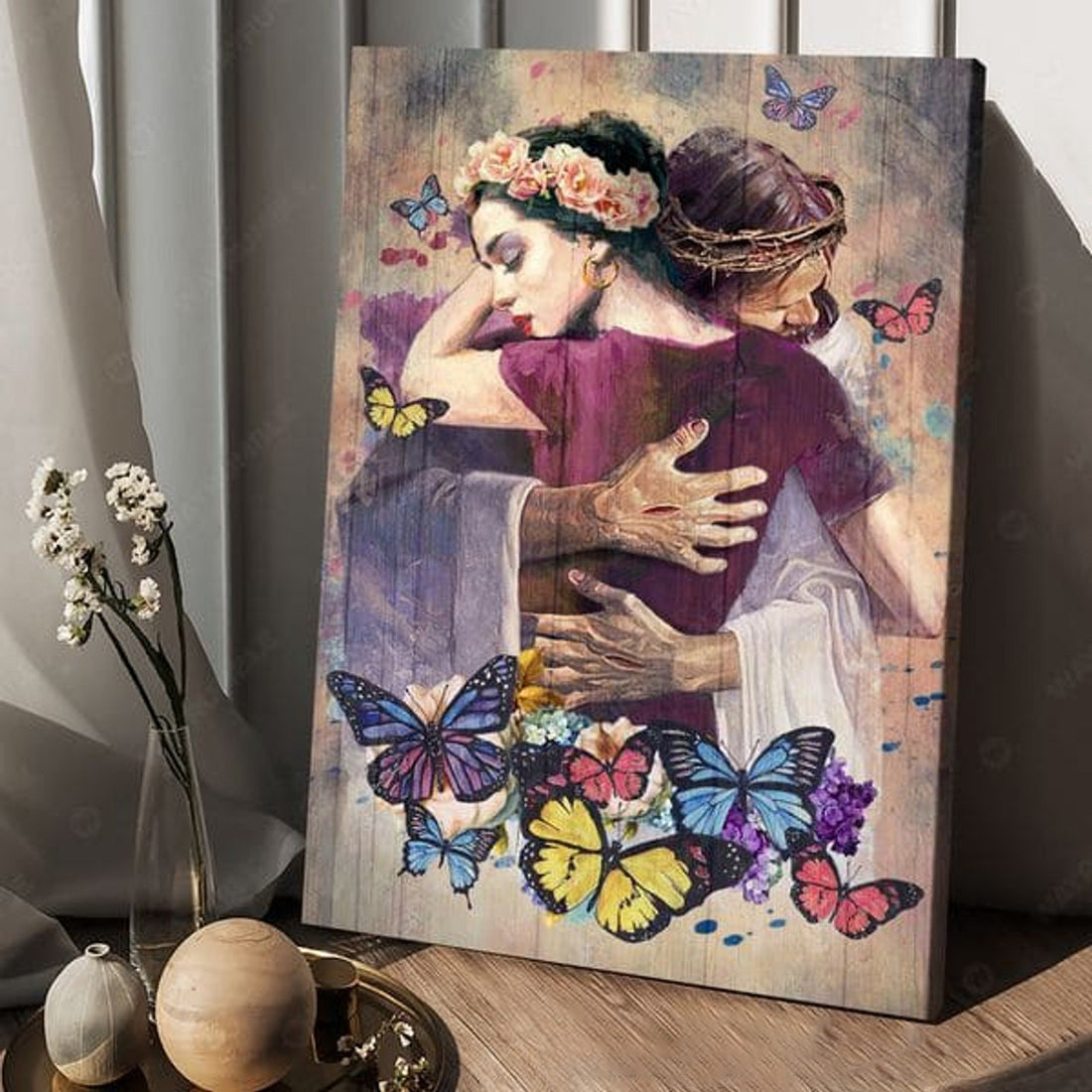 God Hug Lady Butterfly Poster and Canvas