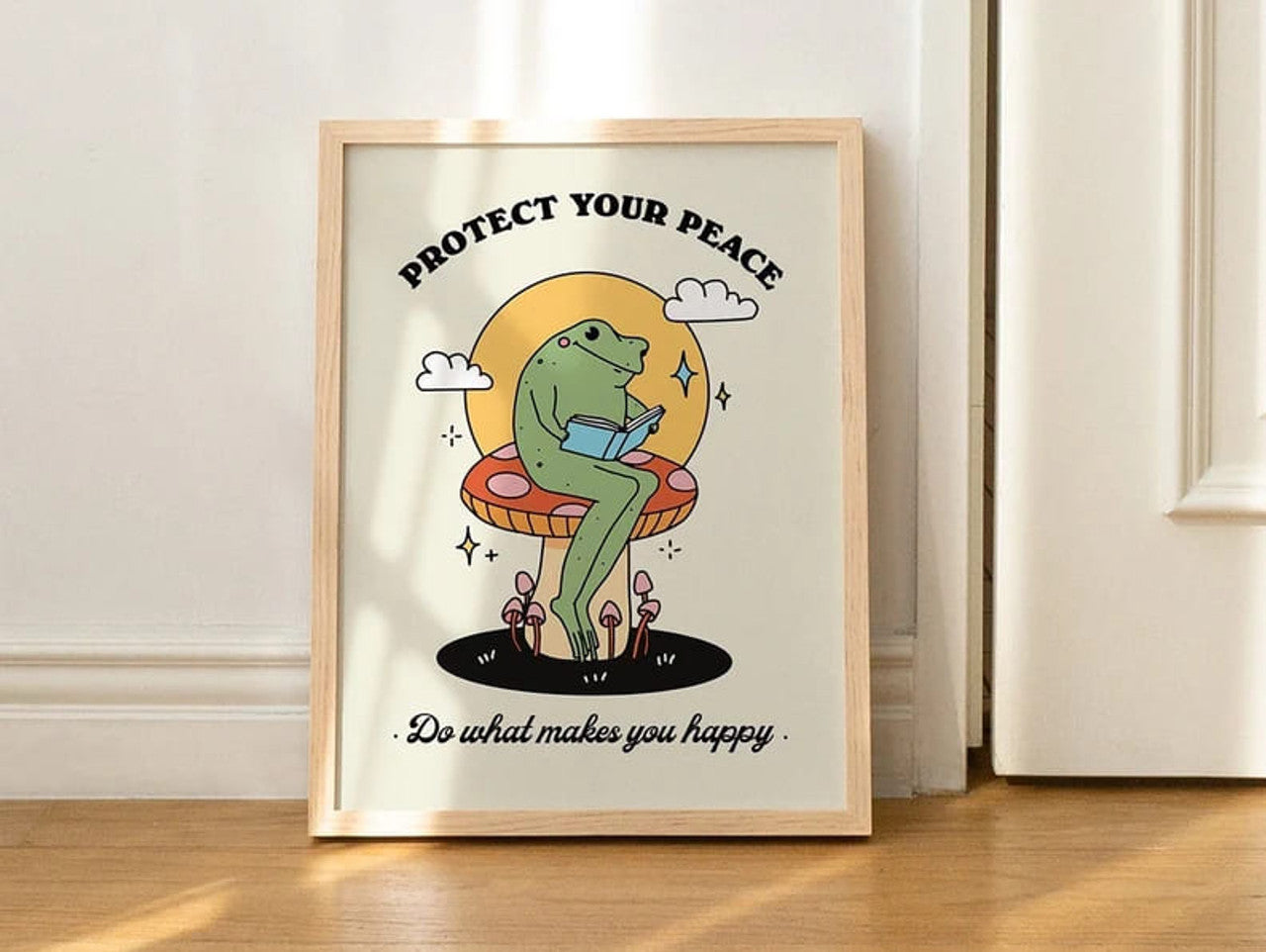 Protect Your Peace Do What Makes You Happy Frog Reading Book Mushroom Poster and Canvas