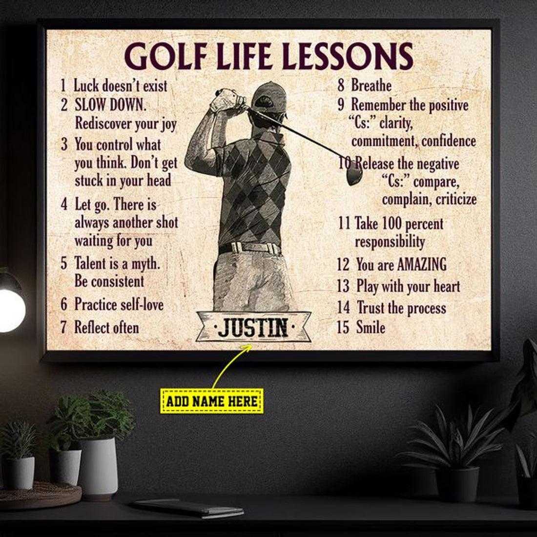Custom Golf Life Lessons Luck Doesn’t Exist Slow Down Customized Personalized Name/Number Poster and Canvas