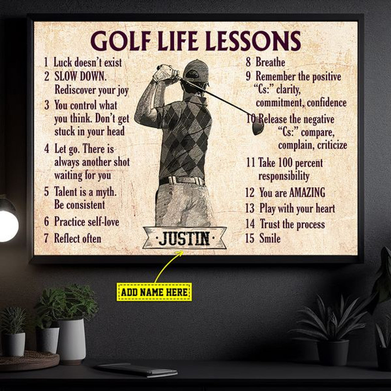 Custom Golf Life Lessons Luck Doesn’t Exist Slow Down Customized Personalized Name/Number Poster and Canvas